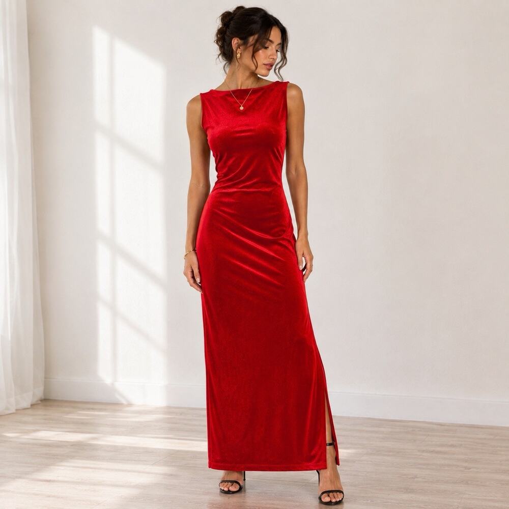 NWT Project Social T Sz S Red Velvet Maxi Dress Y2K Whimsigoth 90s Made in USA